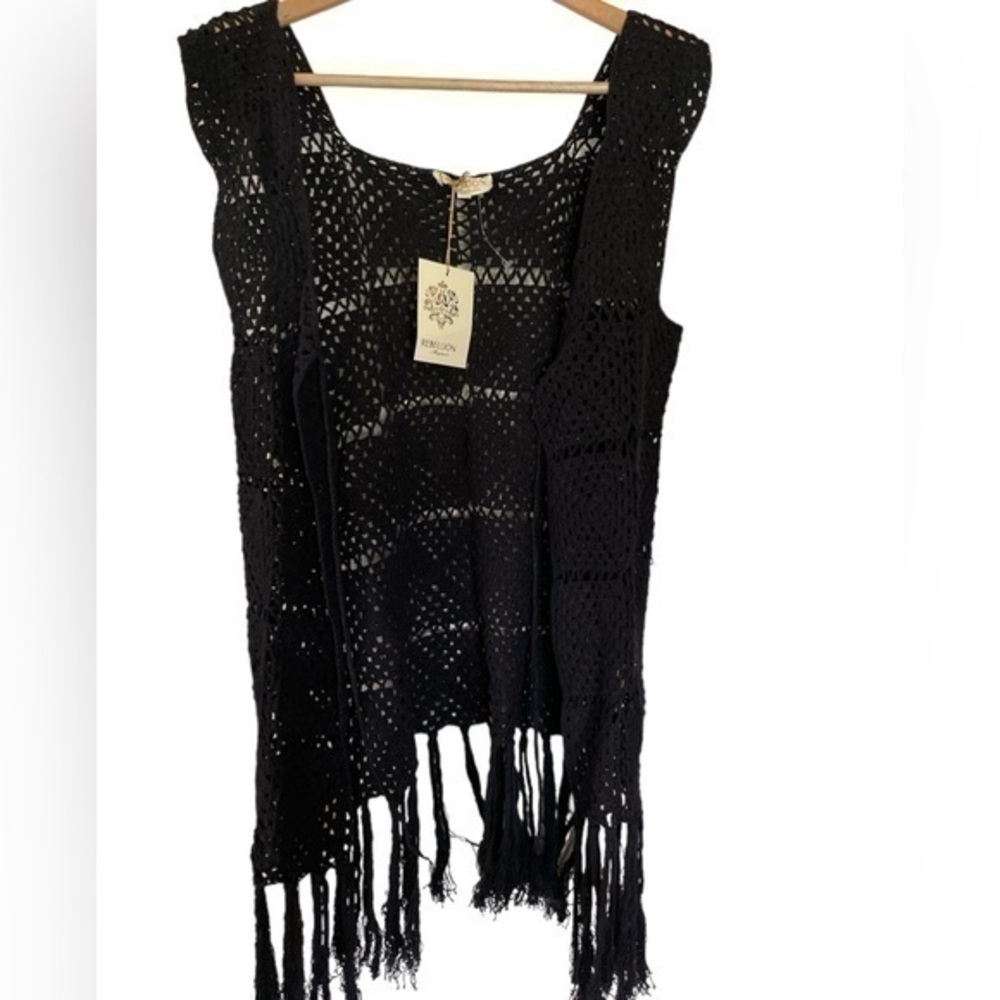 Women’s long crochet black  vest by Rebellion size M, new with tags